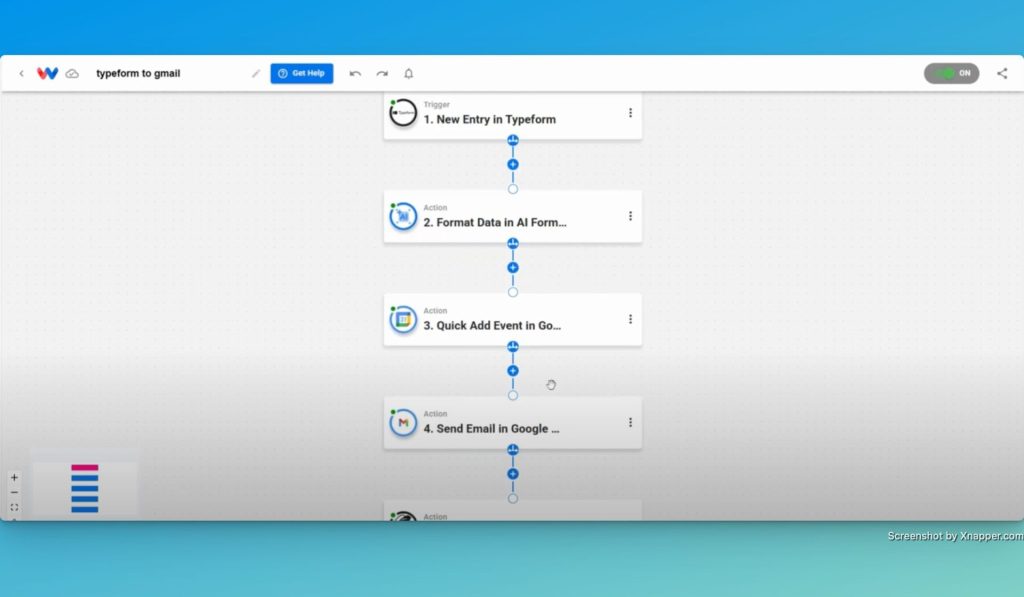 Drop the node and watch as the workflow rearranges the steps into the new order.