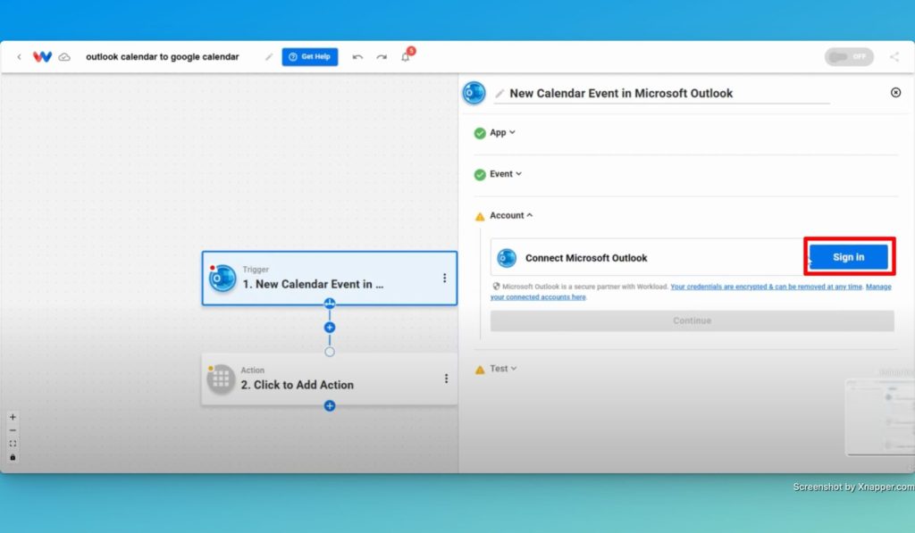 Securely connect your Microsoft Outlook account to Workload to sync calendar events.
