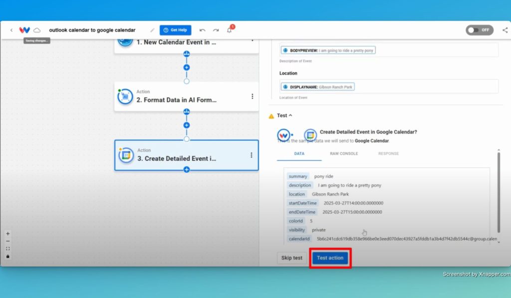 Test the Create Detailed Event step.