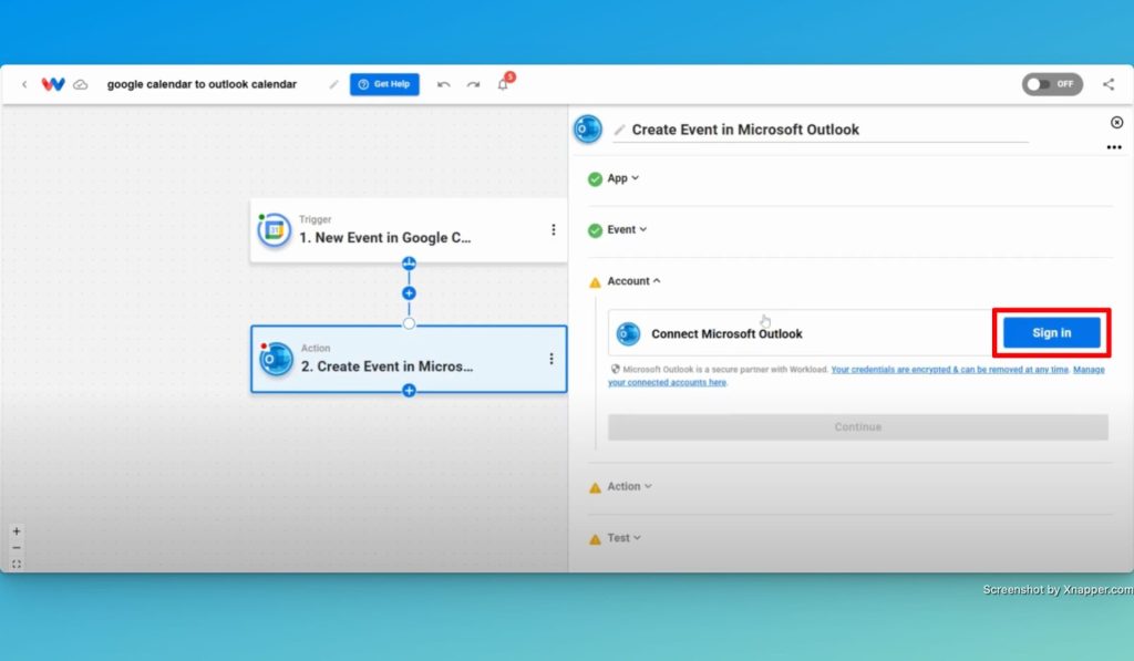 Securely connect your Outlook account to Workload.