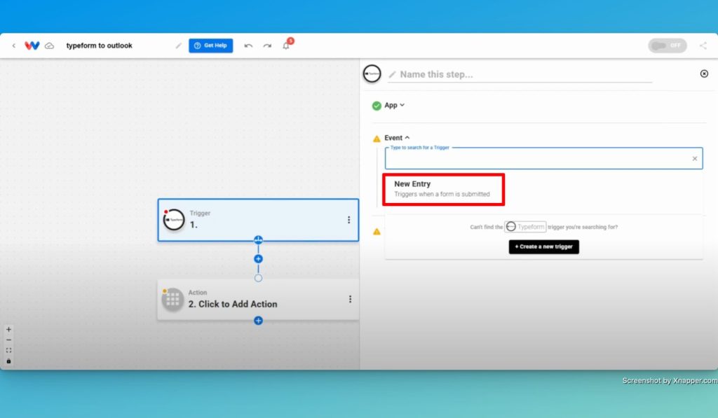 Select your trigger app (Typeform) and then choose the "New Entry" event.