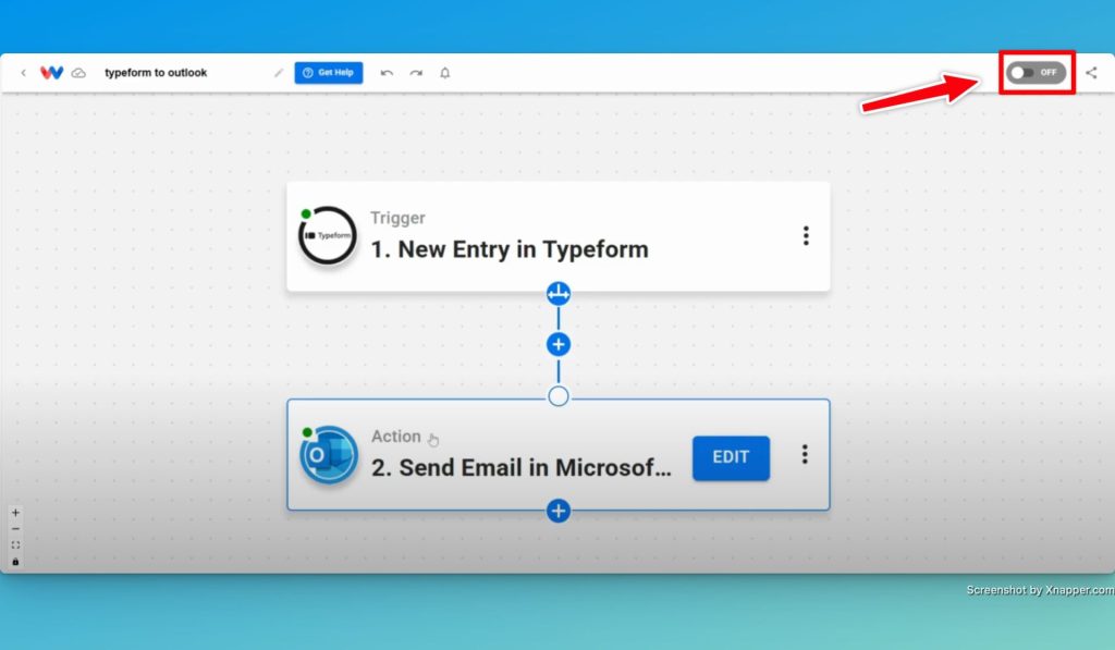 Activate the "Email New Form Entries Workflow" by clicking the on/off toggle in the upper right corner. 