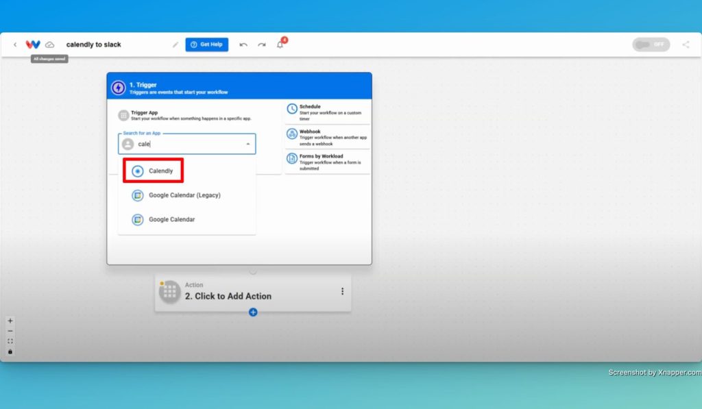 Click on "Calendly" to set it as the trigger app.