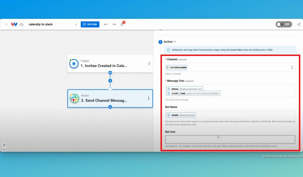 Customize the message to be sent in Slack by mapping data from the trigger.