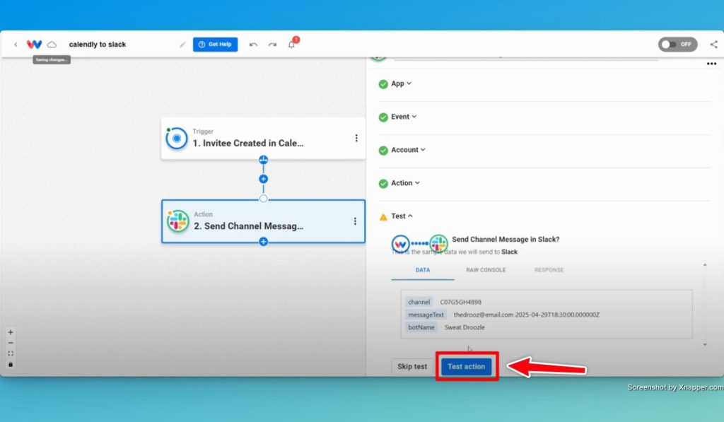 Click on "Test action" to make sure the action works correctly.