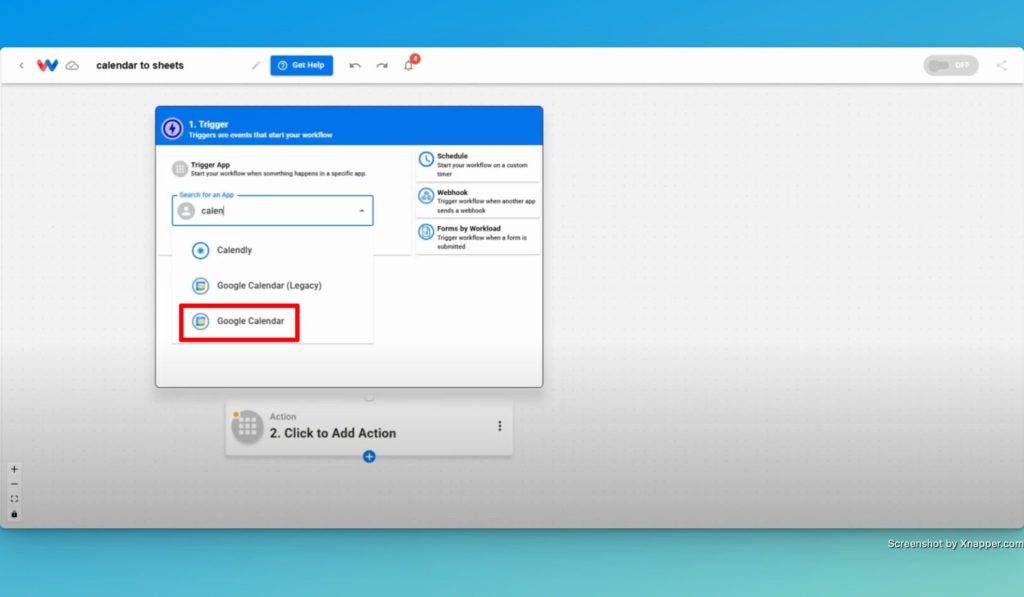 Select "Google Calendar" as the trigger app.