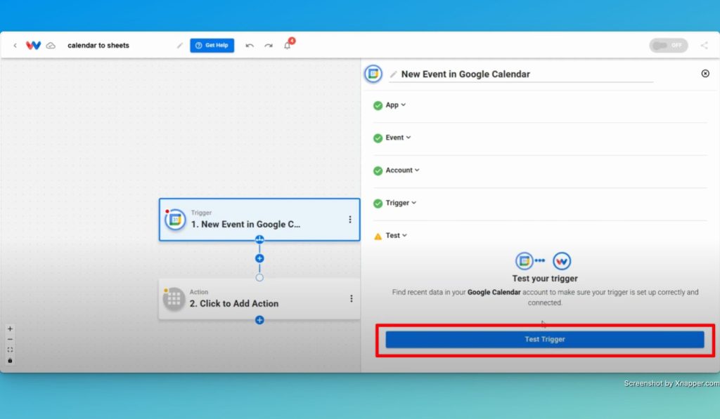 Click the "Test Trigger" button and make sure that you get a valid response.