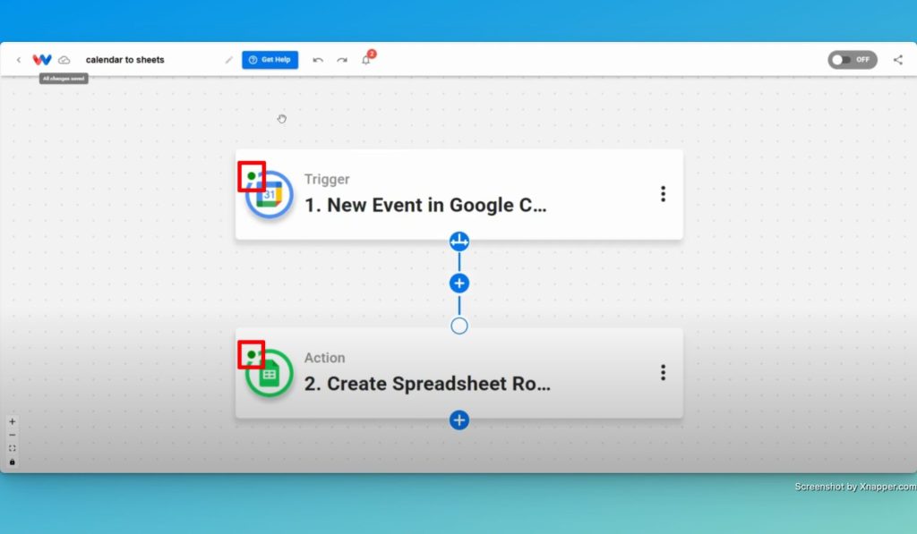 Ensure that each step in this Google no-code workflow has a green indicator.