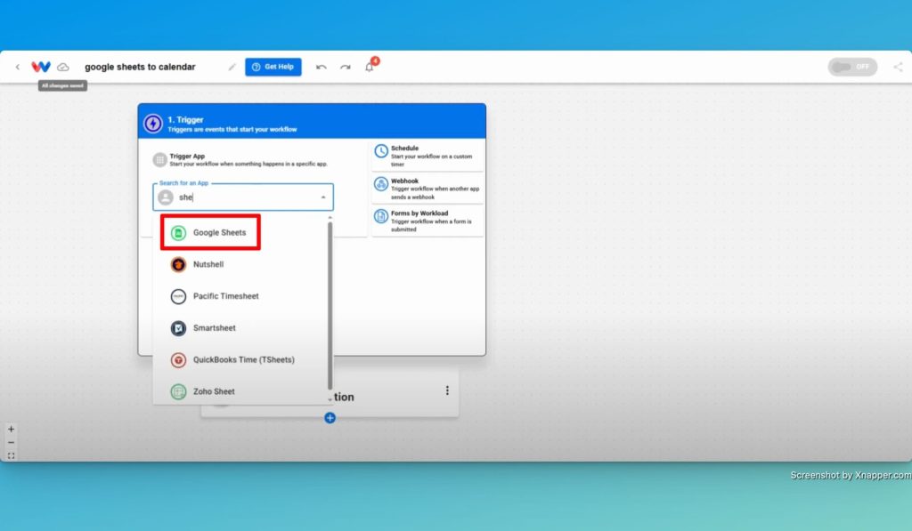 Search for and then select Google Sheets as the trigger app.