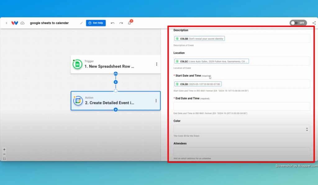 Map the information that you want to include in your detailed calendar event.