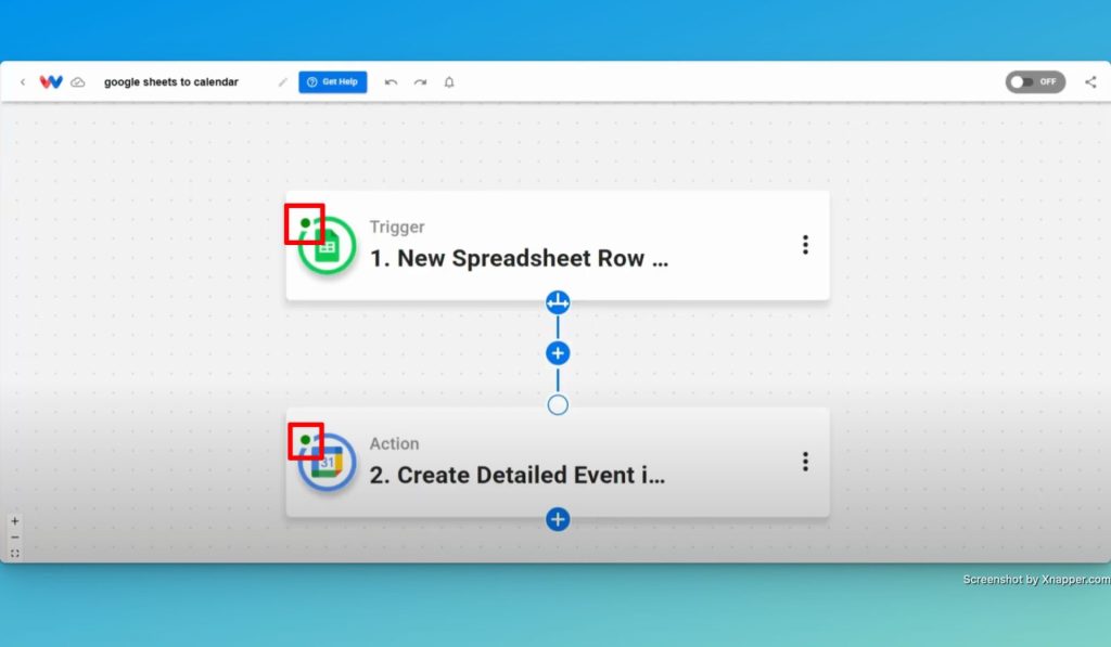 Verify that the indicators are green for every step on your customized Sheets to Calendar Sync workflow.