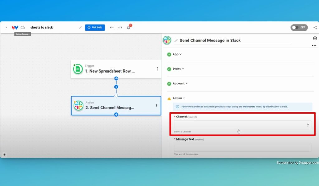 Choose a channel in your Slack account to send the message to.