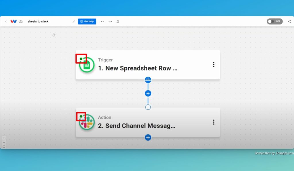 Check each step in your new Google Sheets to Slack Messaging workflow before activating.