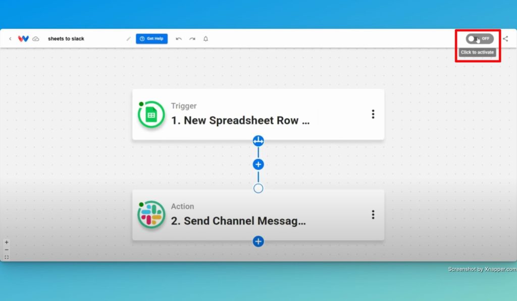 Activate this Google Sheets to Slack Messaging workflow and begin to receive automatic updates right away.
