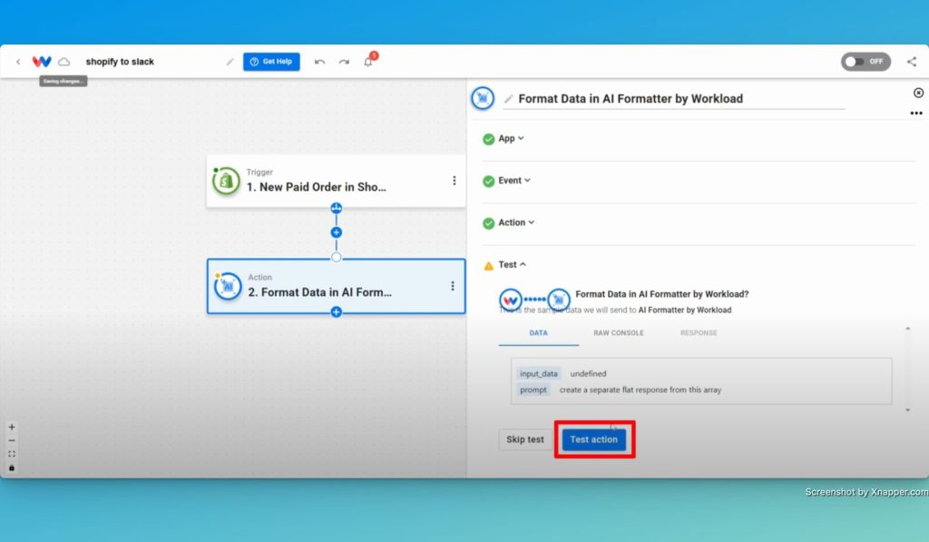 The the AI Formatter step by clicking "Test action".