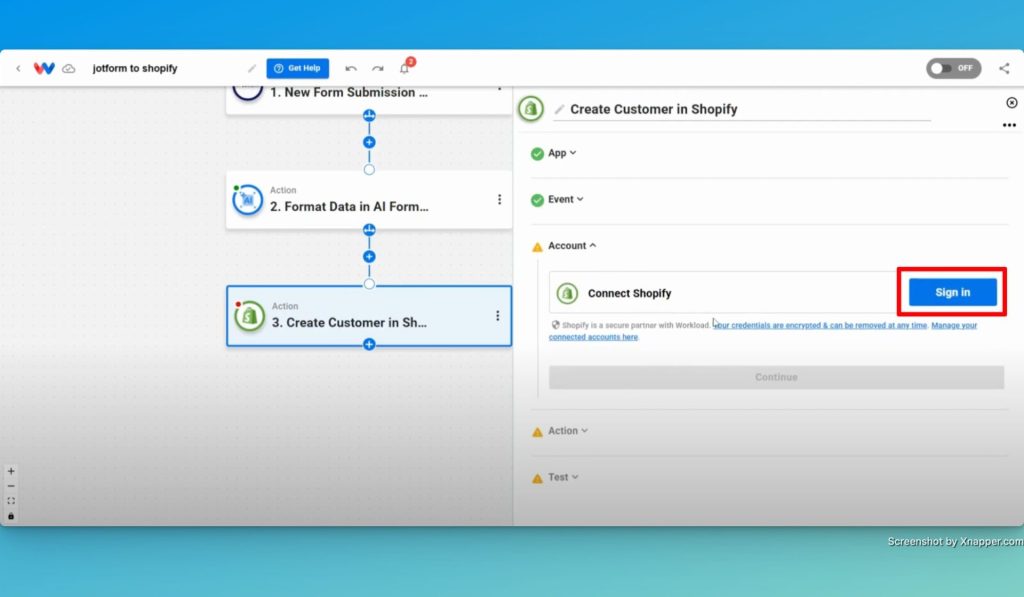 Securely connect your Shopify account to Workload.