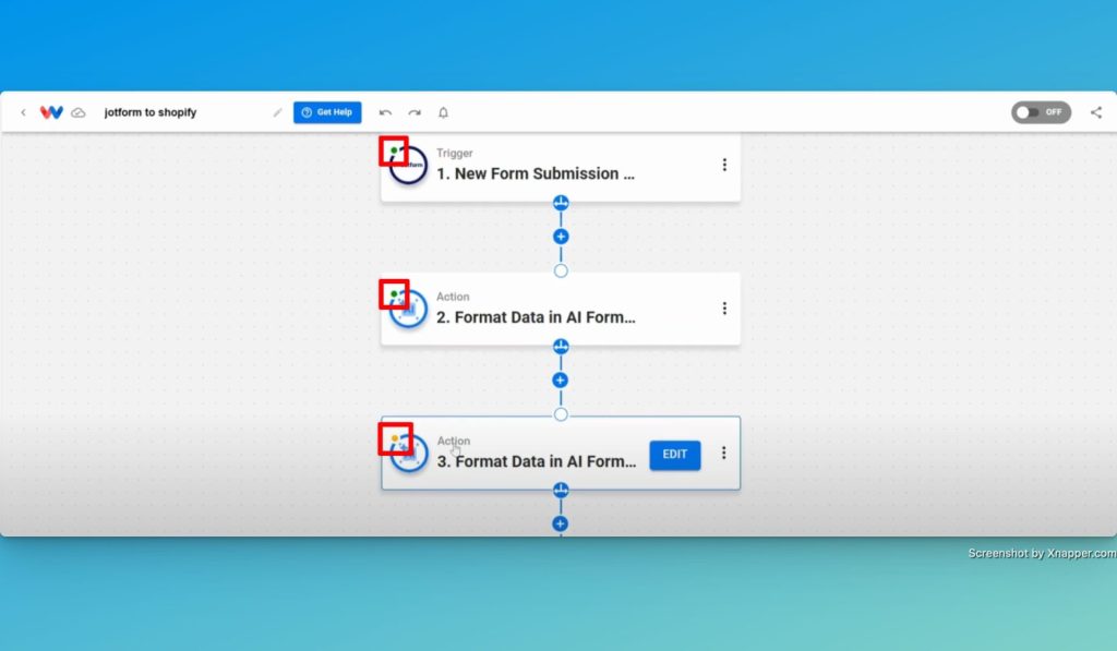 Make sure that each node of the Create Shopify Customers from Jotform Responses workflow has a green indicator.